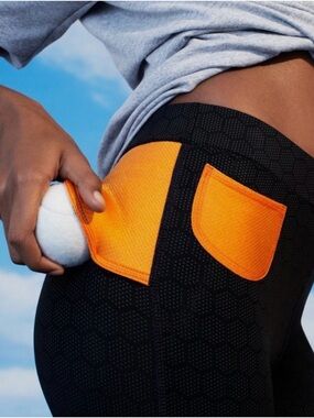 Full Court Sport Womens Two-Tone Leggings w/ Orange Tennis Ball Pockets - Size S